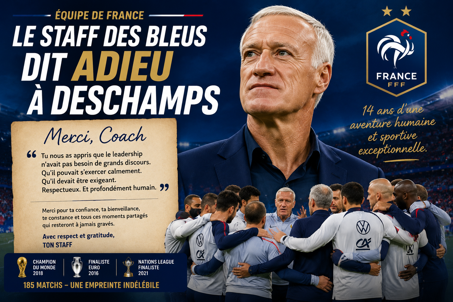 L'Équipe de France rend hommage à Deschamps dans une lettre d'adieu