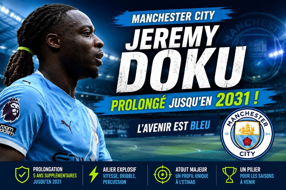 Manchester City prolonge Jérémy Doku jusqu'en 2031