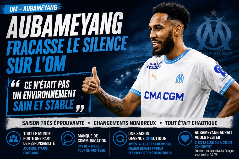 Aubameyang règle ses comptes avec l'OM : « Ce n'était pas un environnement sain et stable »