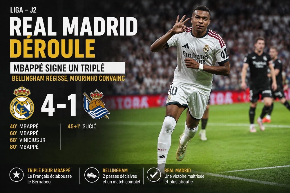Le Real Madrid déroule, Mbappé signe un triplé face à la Real Sociedad