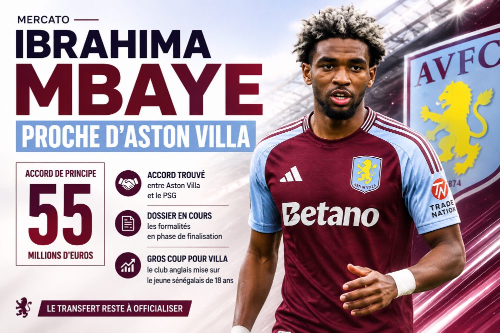 Ibrahima Mbaye proche d’Aston Villa pour 55 M€
