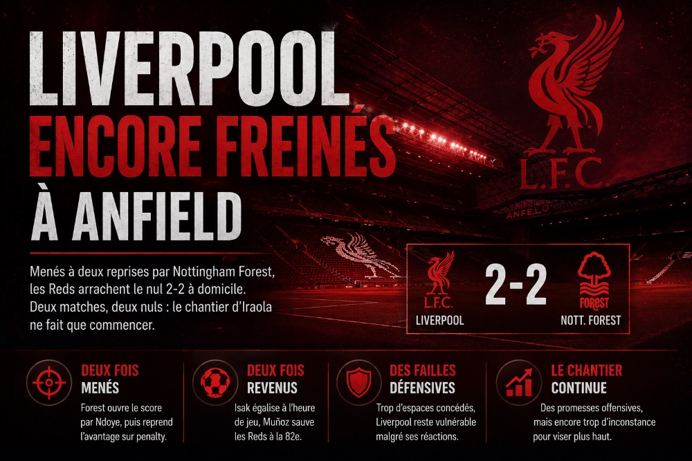 Liverpool encore accroché à Anfield par Nottingham Forest