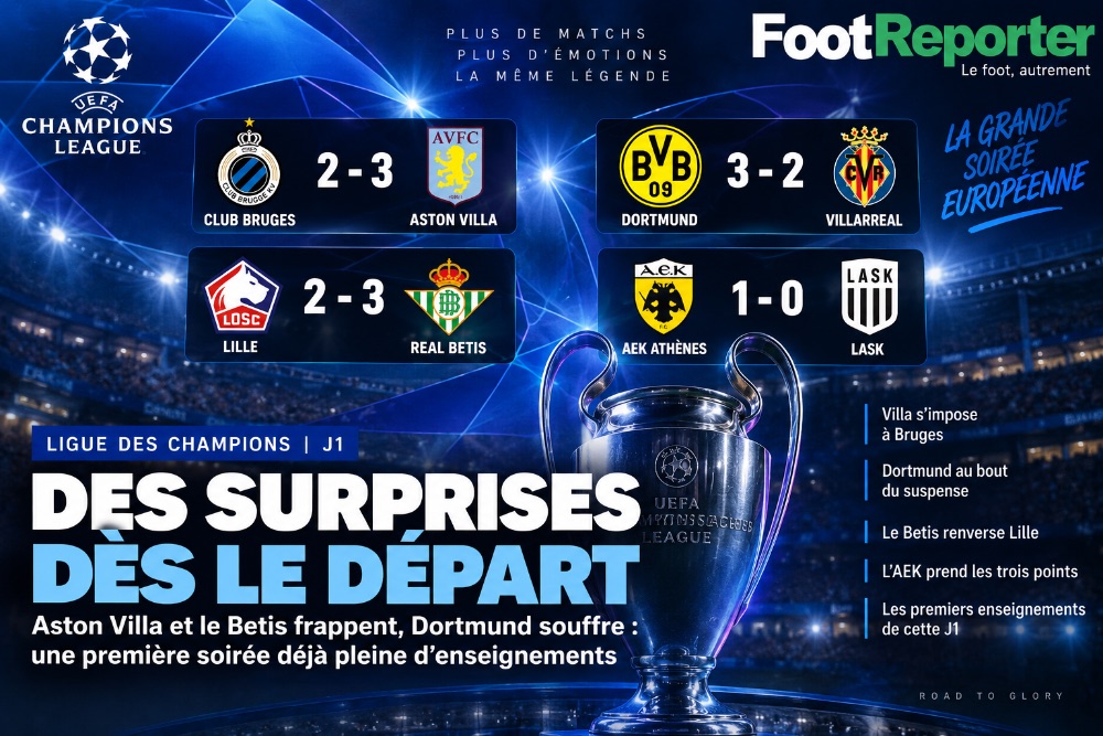 Ligue des champions : Aston Villa et le Betis frappent fort, Dortmund tremble avant de s'imposer