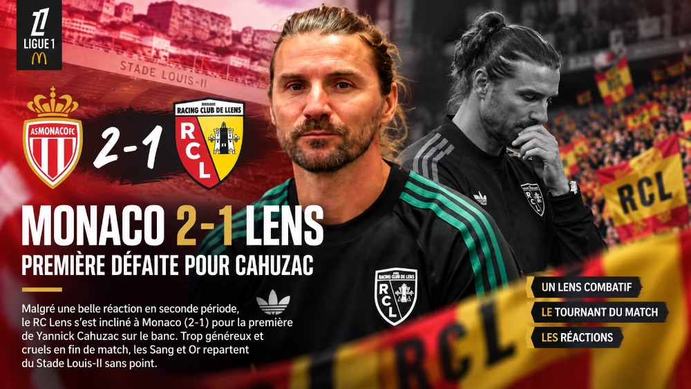 Monaco 2-1 Lens : défaite amère pour Cahuzac dans ses grands débuts sur le banc