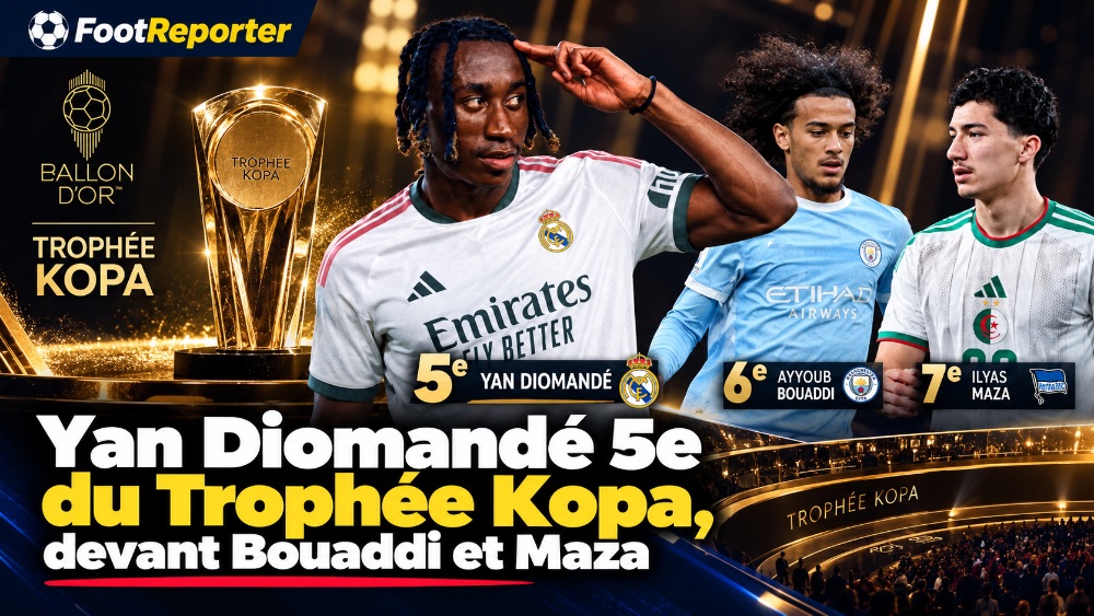 Yan Diomandé 5e du Trophée Kopa, devant Bouaddi et Maza